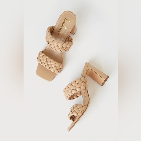 Lulus Louella Nude Tan Braided High Heel Sandals Square Open Toe Womens Size 11 - Picture 7 of 8
